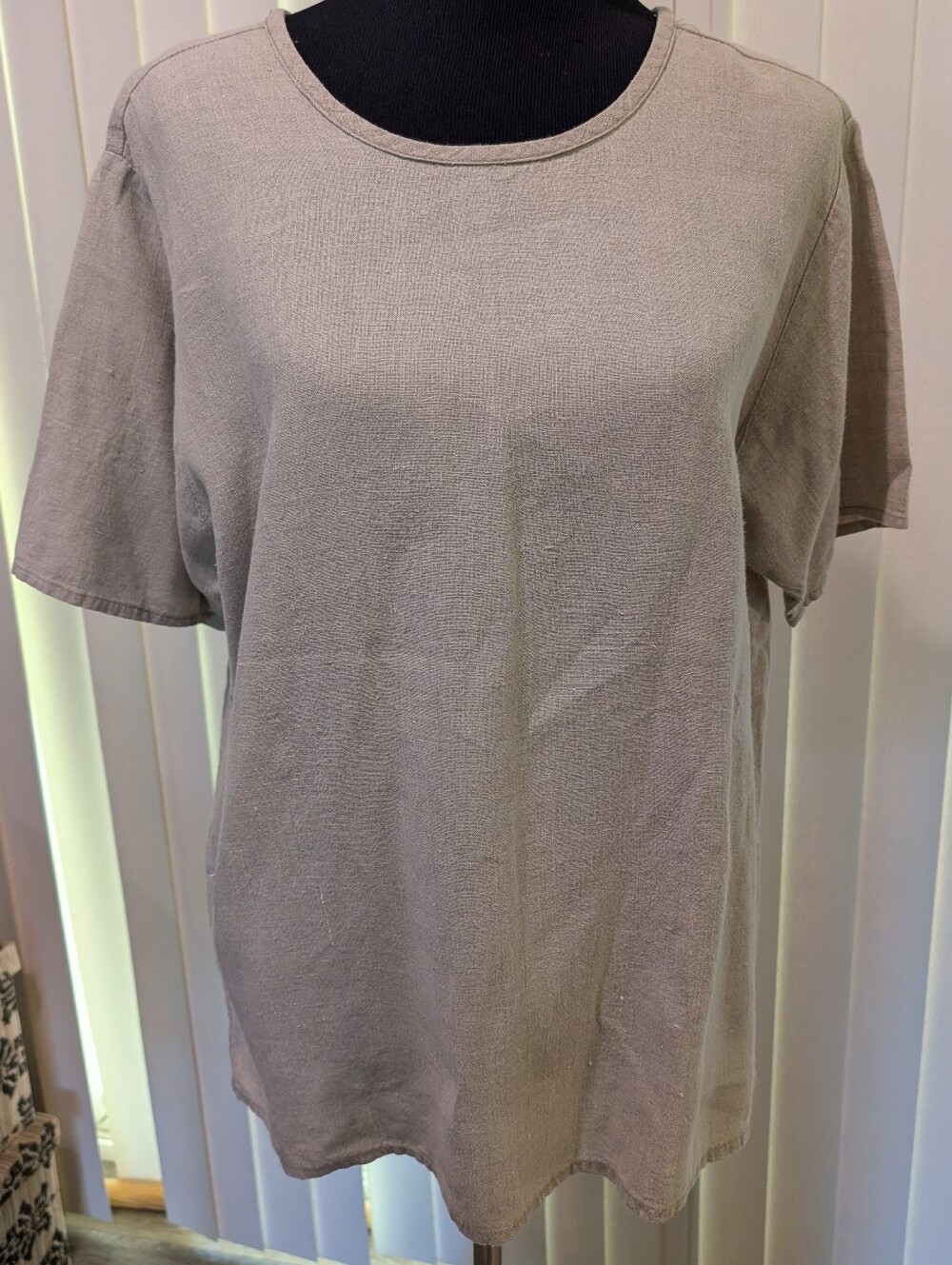 Flax by Jeanne Engelhart Taupe Linen Top